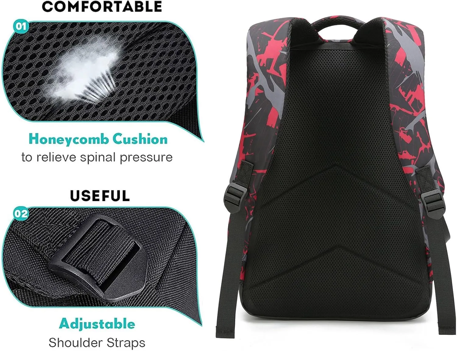 Skateboard Anime Luminous Backpack School Backpack with USB Charging Port for Teen Boys, College School Bookbag Lightweight Laptop Bag with Sling Bag Set, Red