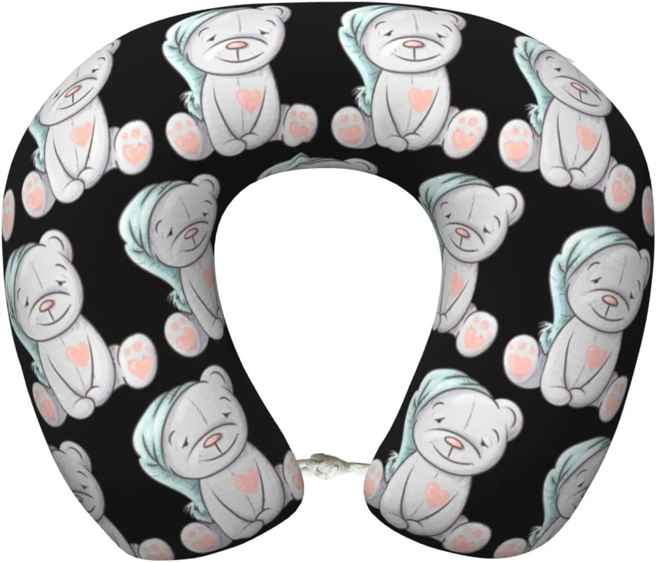 Sleepy Cute Cartoon Bear in The Cap Neck Pillow Memory Foam U-Shaped Travel Neck Pillow for Airplanes Car Home