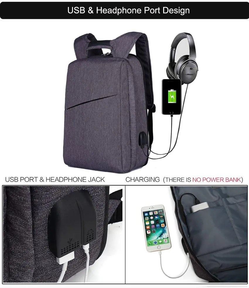 Slim Laptop Anti Theft Backpack with USB & Headphone