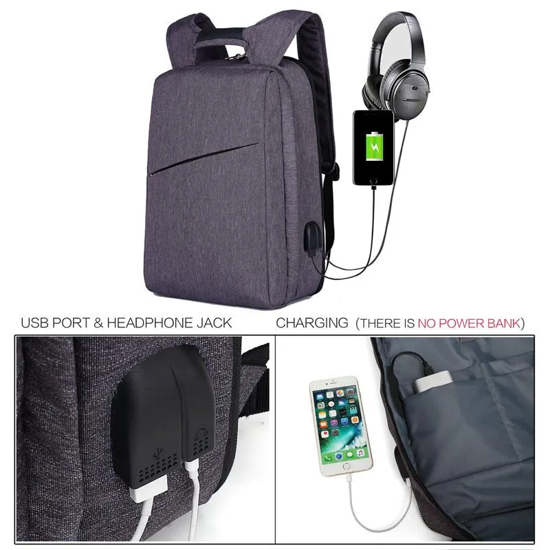 Slim Laptop Anti Theft Backpack with USB & Headphone