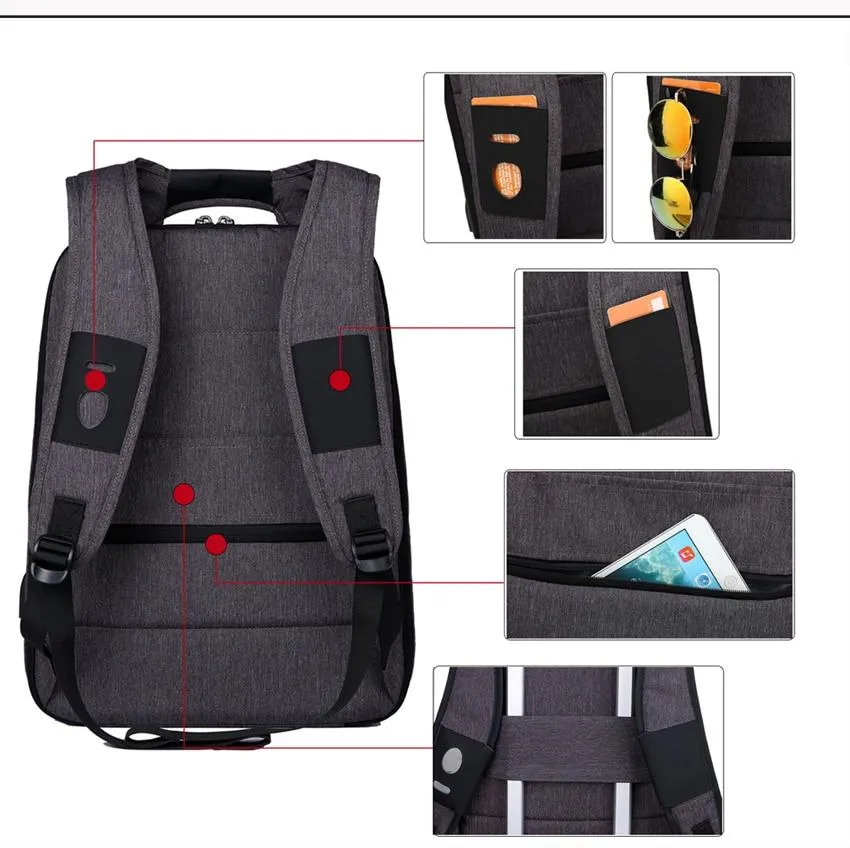 Slim Laptop Anti Theft Backpack with USB & Headphone