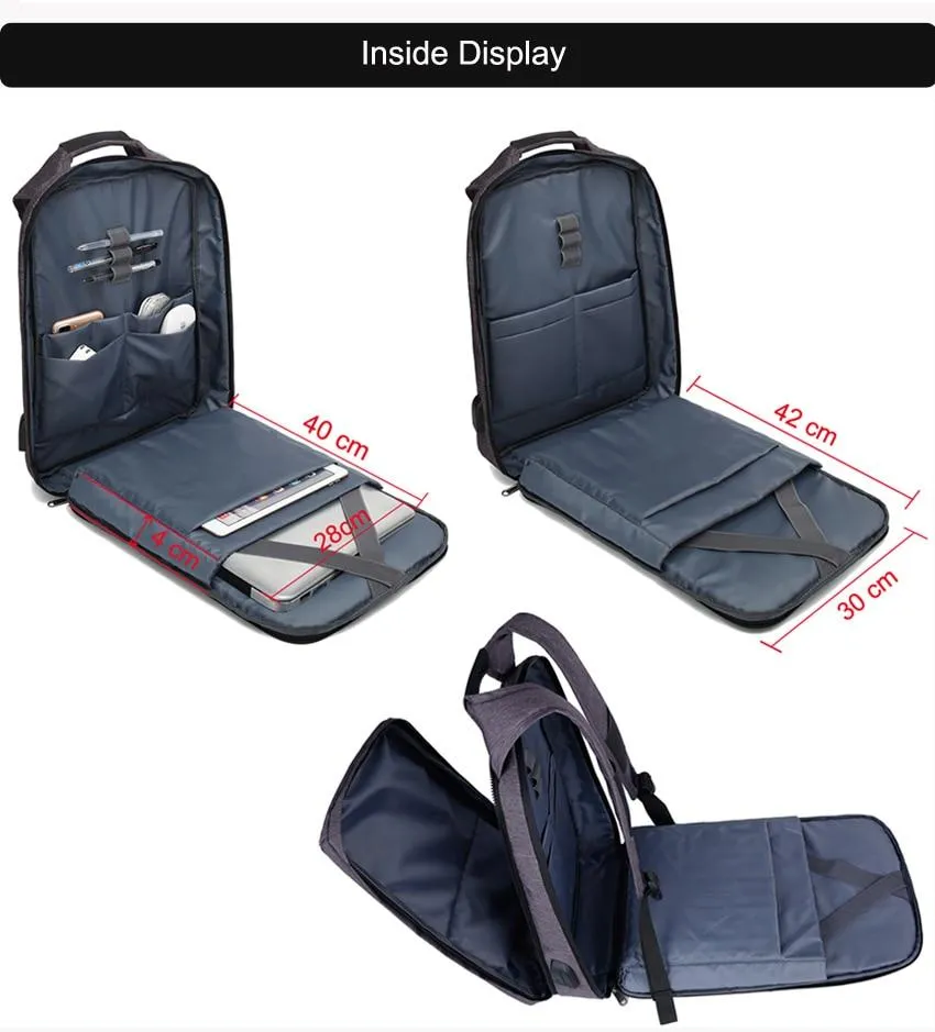 Slim Laptop Anti Theft Backpack with USB & Headphone