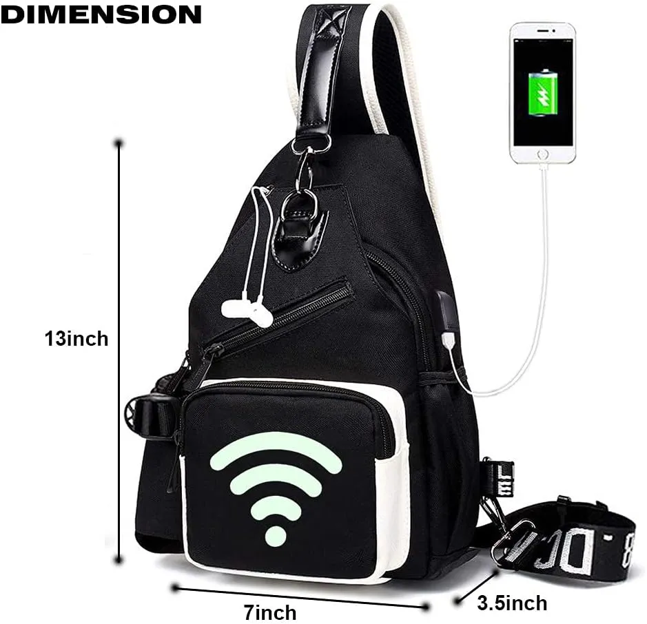 Sling Bag for Boys with USB, Small Chest Pack with Side Pocket, Travel Shoulder Backpack