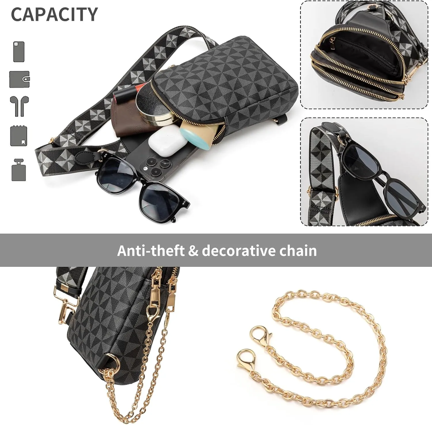 Sling Bag for Women, Crossbody Fanny Pack - Lightweight Chest Bag for Travel, Adjustable Strap & Hidden Pocket