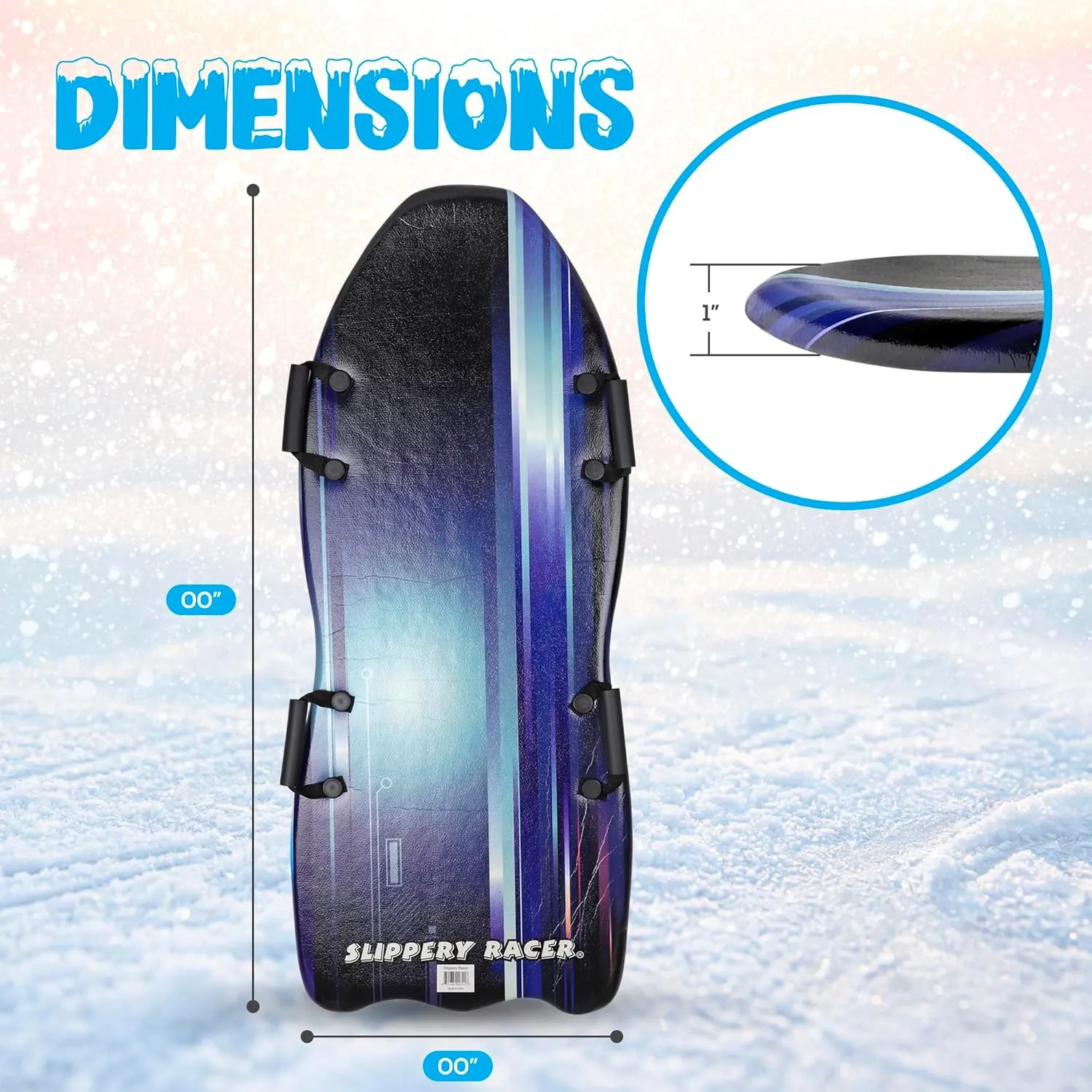 Slippery Racer Downhill Falcon Adults and Kids Foam Toboggan Snow Sled for Up to 2 Riders with Handles, Midnight Hologram Blue