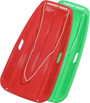 Slippery Racer Downhill Sprinter Flexible Kids Toddler Plastic Cold-Resistant Toboggan Snow Sled with Pull Rope and Handles -35 Inch- (2 Pack)