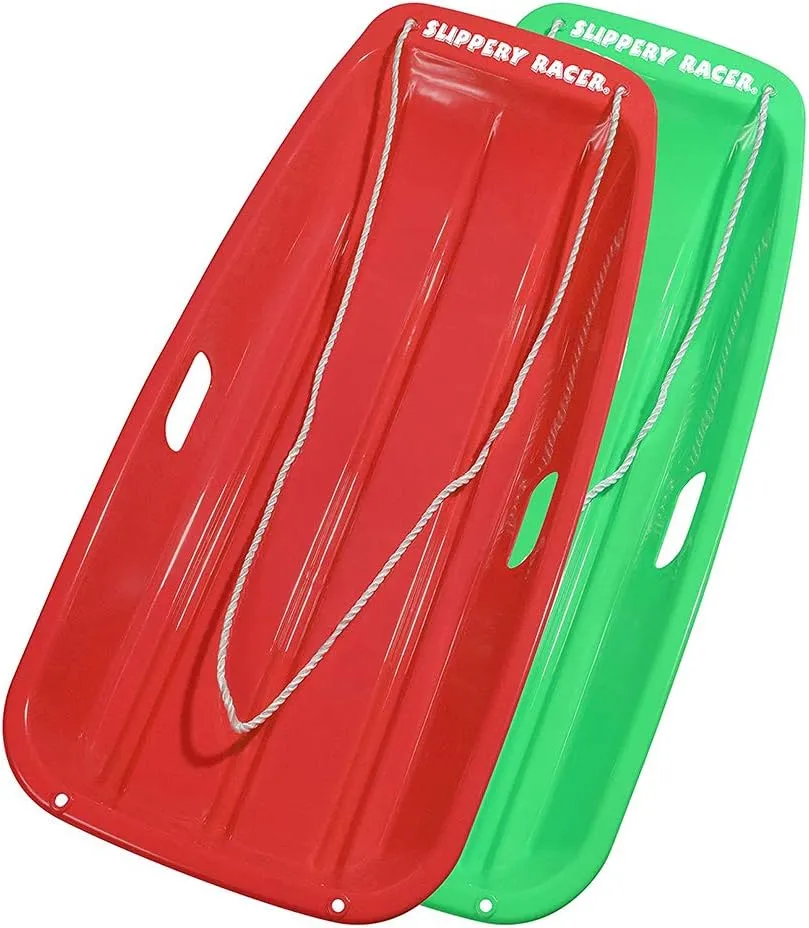 Slippery Racer Downhill Sprinter Flexible Kids Toddler Plastic Cold-Resistant Toboggan Snow Sled with Pull Rope and Handles -35 Inch- (2 Pack)