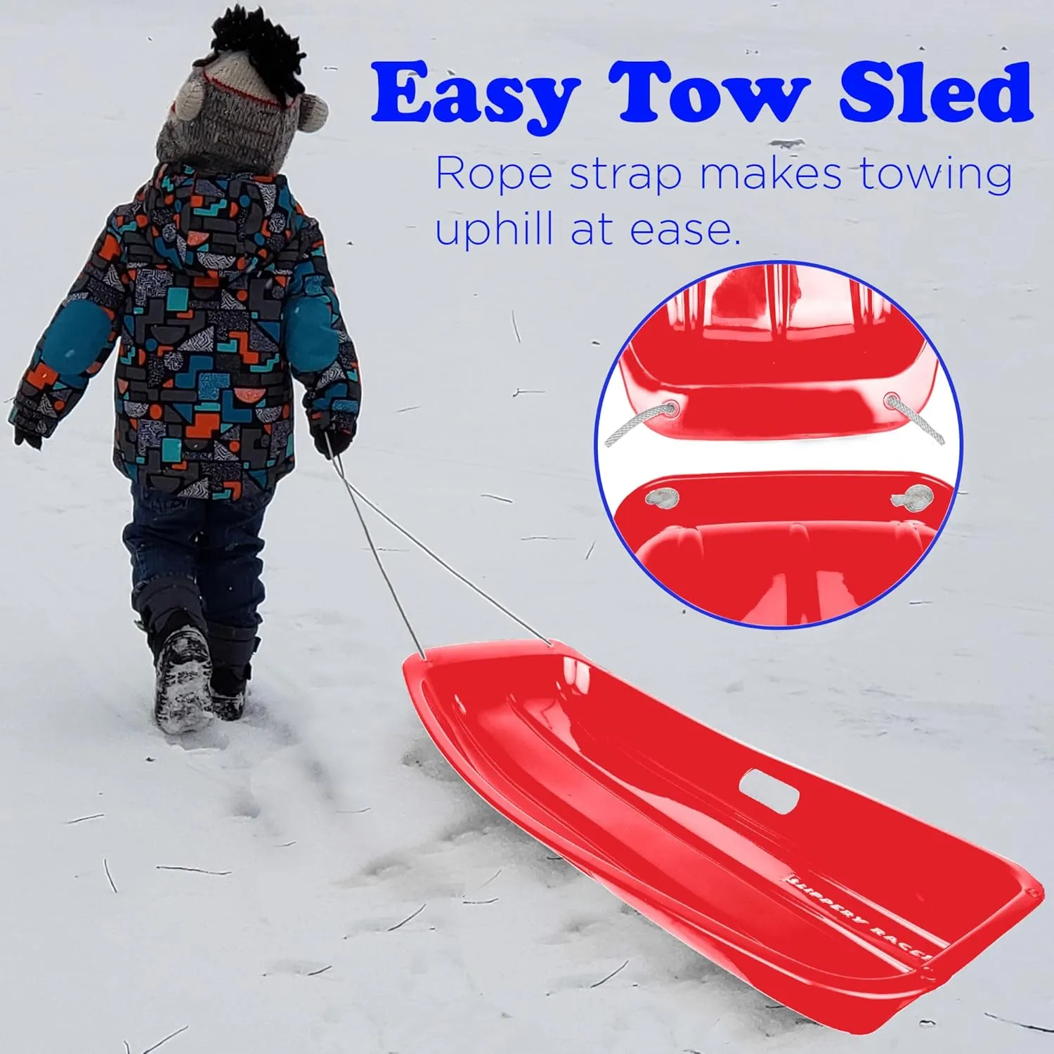 Slippery Racer Downhill Sprinter Flexible Kids Toddler Plastic Cold-Resistant Toboggan Snow Sled with Pull Rope and Handles -35 Inch