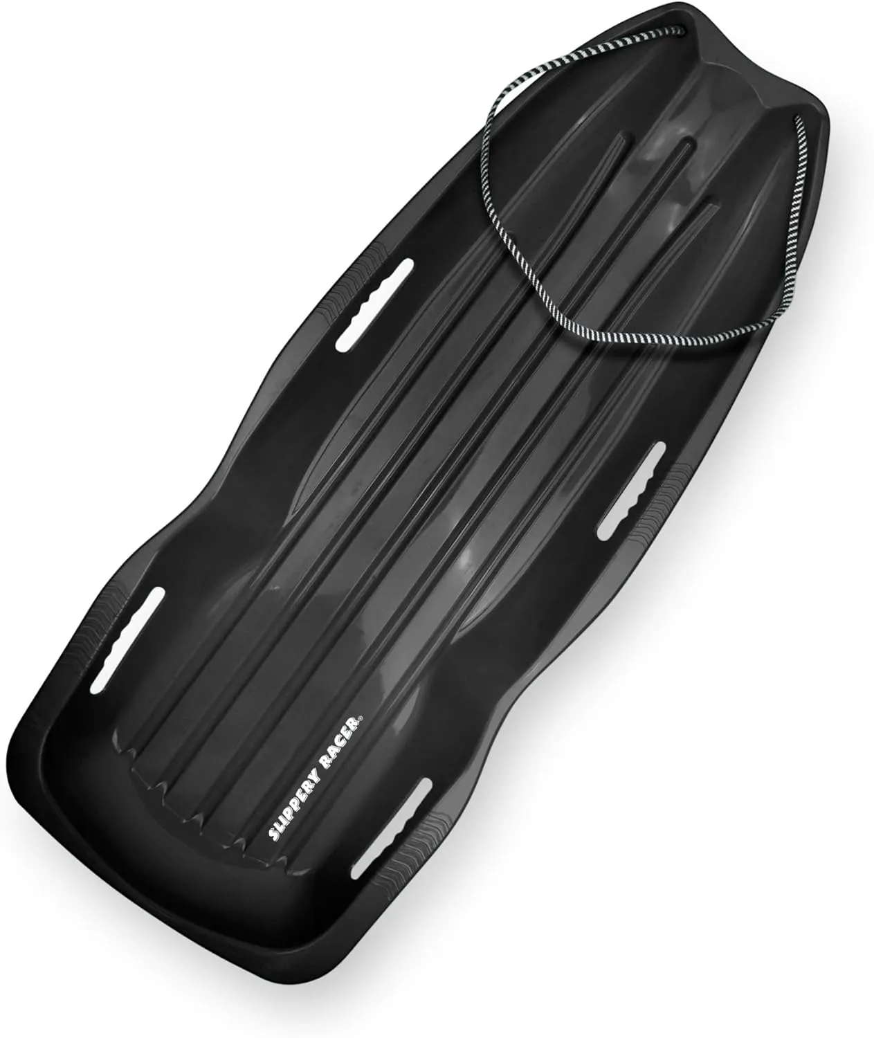Slippery Racer Downhill Xtreme Flexible Adults and Kids Plastic Toboggan Snow Sled for up to 2 Riders with Pull Rope and Handles. (Black)
