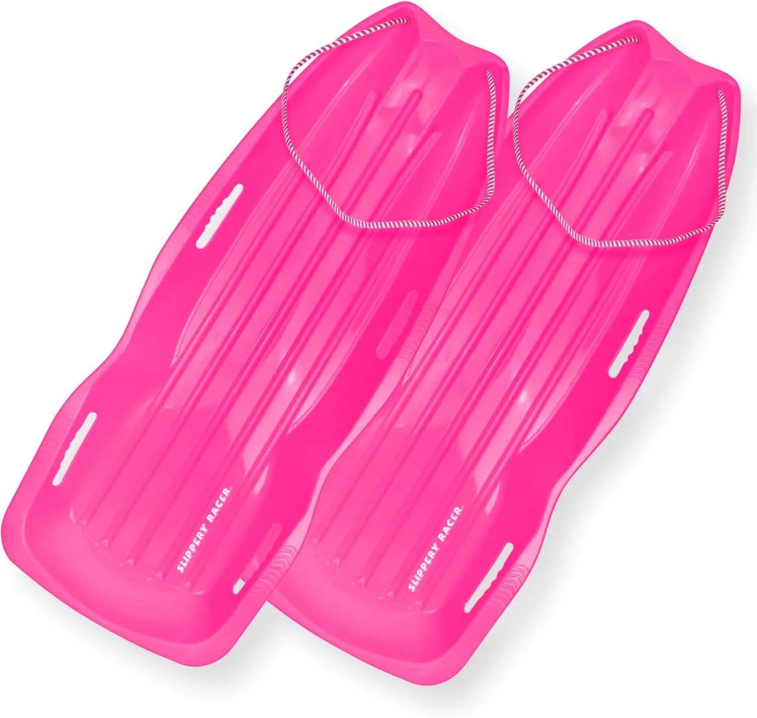 Slippery Racer Downhill Xtreme Flexible Adults and Kids Plastic Toboggan Snow Sled for up to 2 Riders with Pull Rope and Handles.