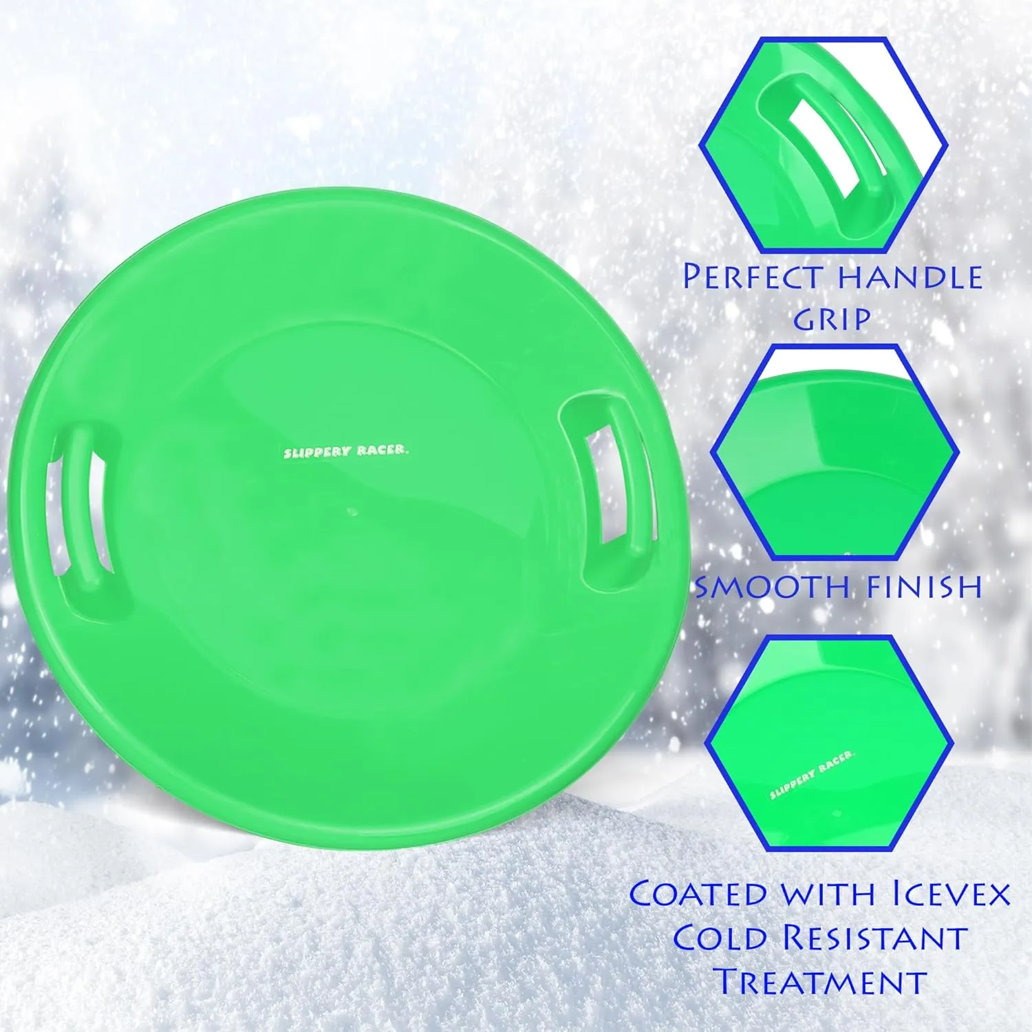 Slippery Racer Heavy-Duty Cold Resistant Downhill Pro Adults and Kids Plastic Outdoor Winter Saucer Disc Snow Sled with Handles