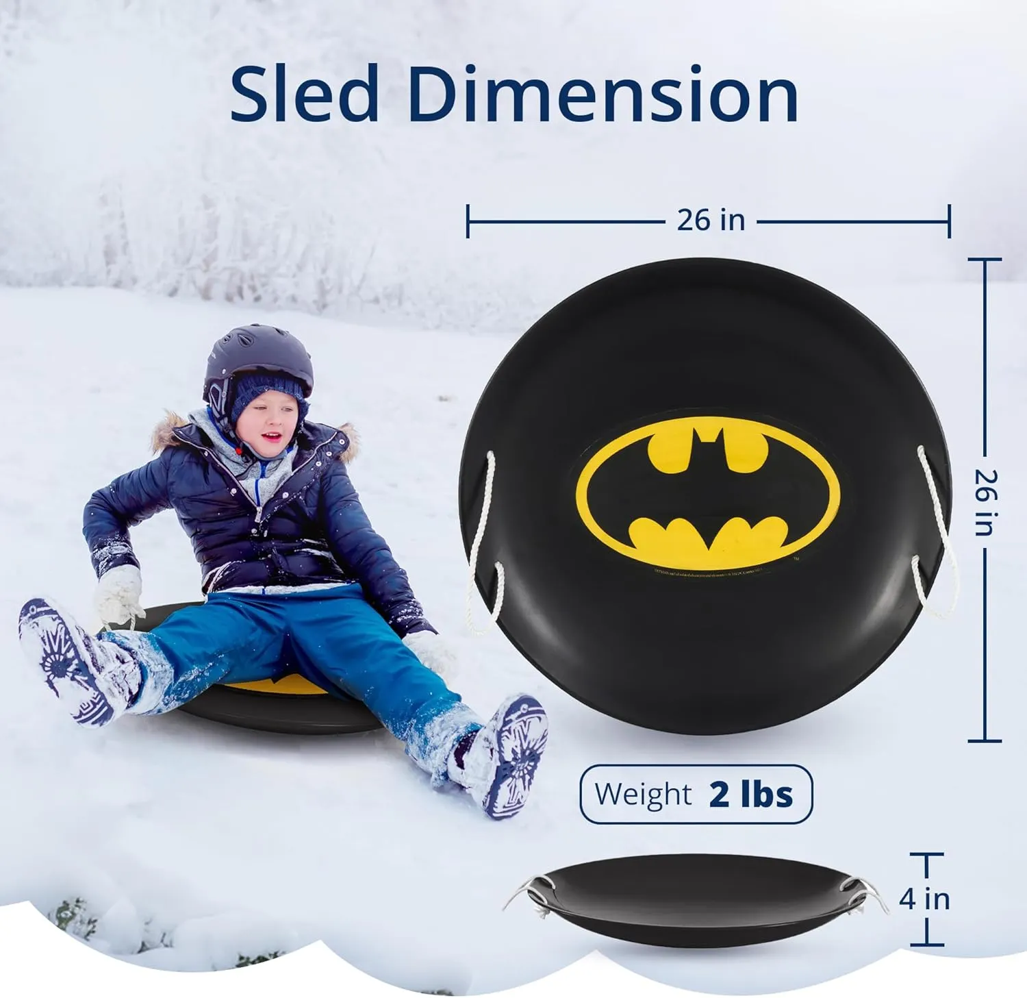 Slippery Racer ProDisc 26 Inch Heavy Duty Aluminum Iron Alloy Metal Kids Winter Saucer Snow Sled with Dual Riveted Soft Grip Rope Handles