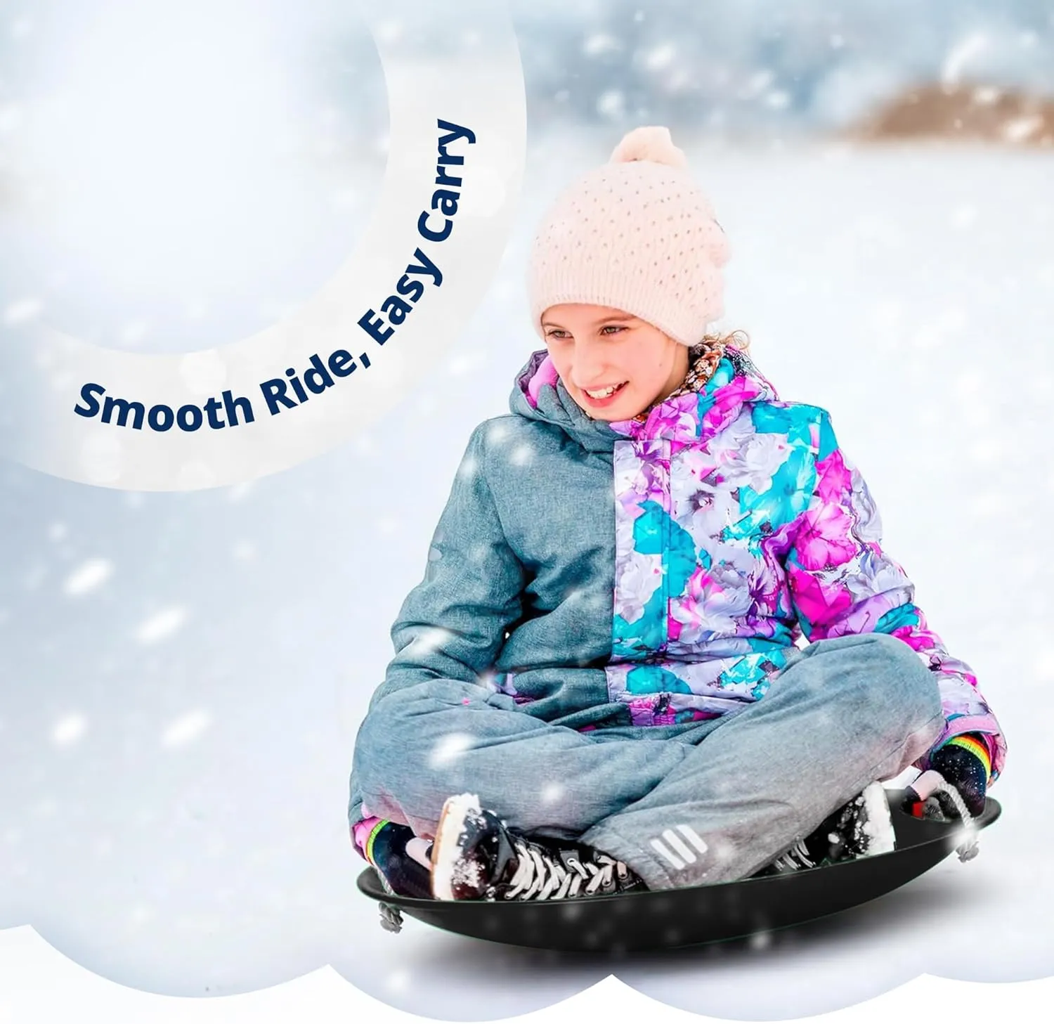 Slippery Racer ProDisc 26 Inch Heavy Duty Aluminum Iron Alloy Metal Kids Winter Saucer Snow Sled with Dual Riveted Soft Grip Rope Handles