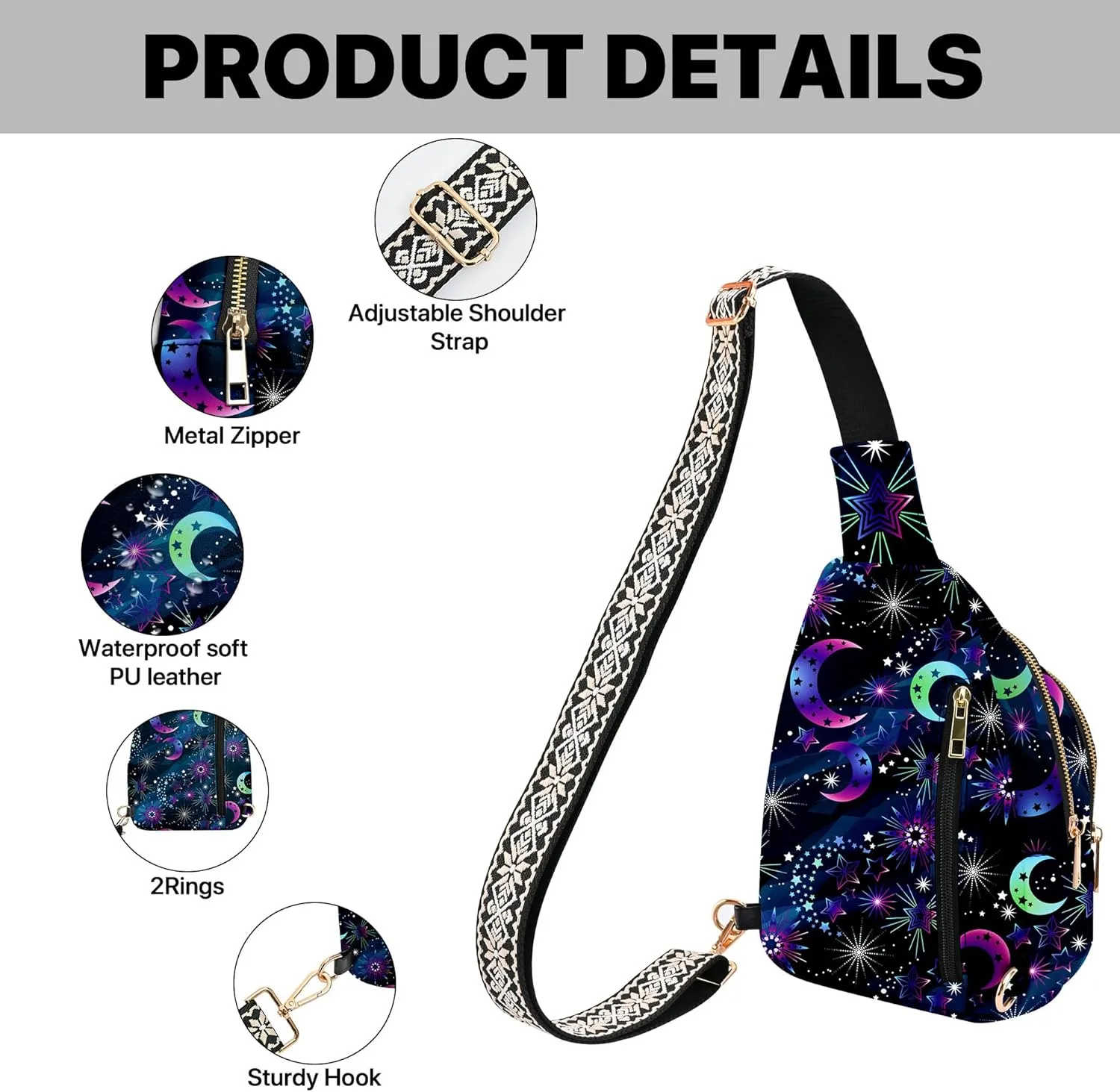 Small Leather Sling Bag for Women Crossbody Fanny Pack Travel Casual Chest Bag with Adjustable Strap