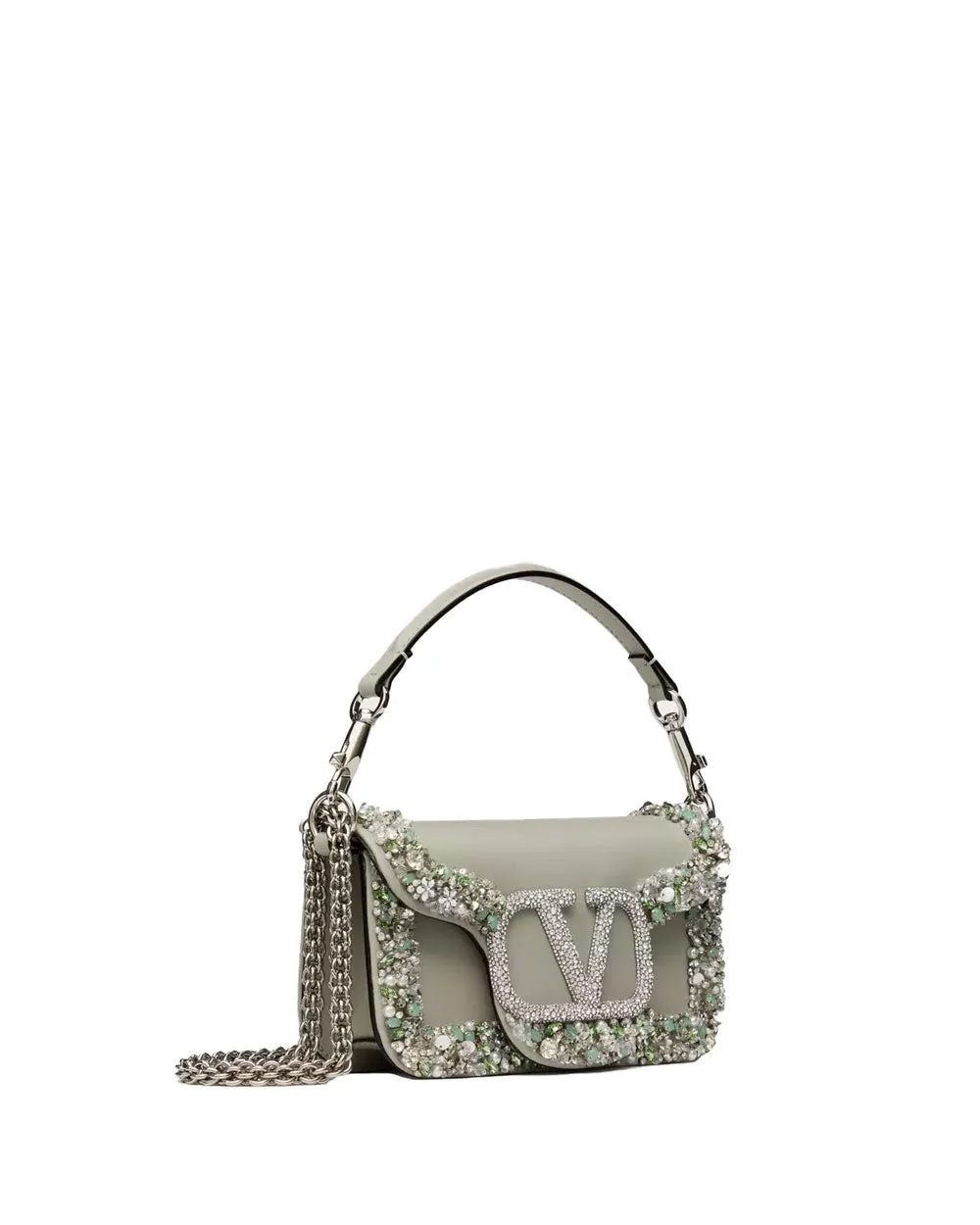 Small Locó Jeweled Shoulder Bag in Crystal Grey