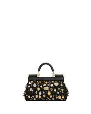 Small Sicily Charm Handle Bag in Black