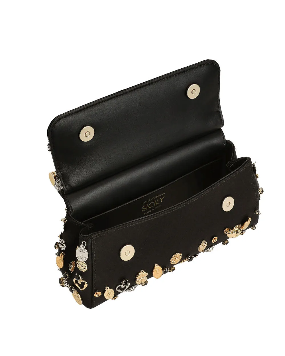 Small Sicily Charm Handle Bag in Black
