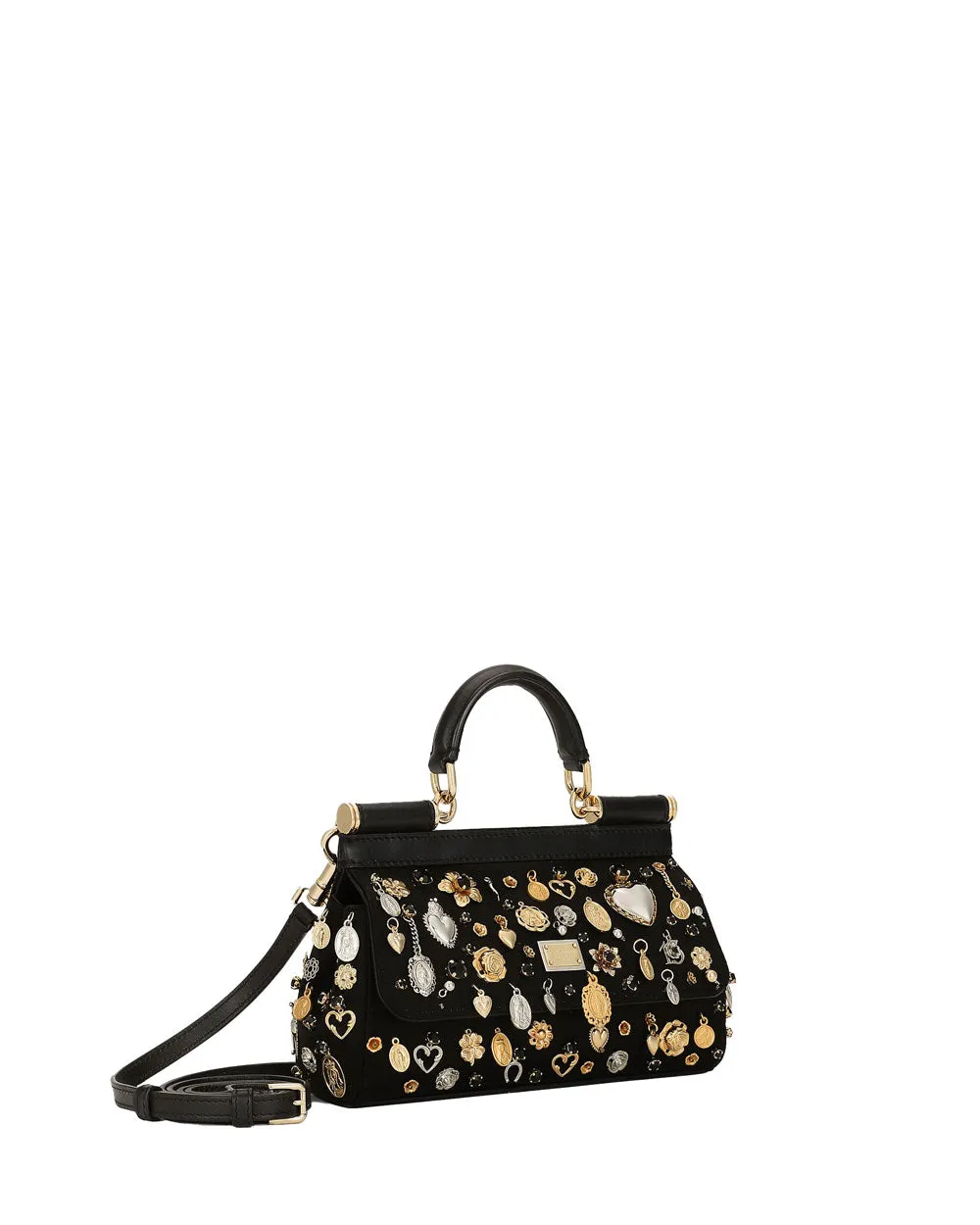 Small Sicily Charm Handle Bag in Black