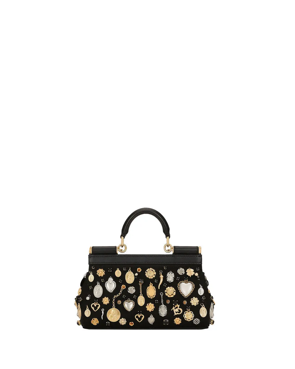 Small Sicily Charm Handle Bag in Black