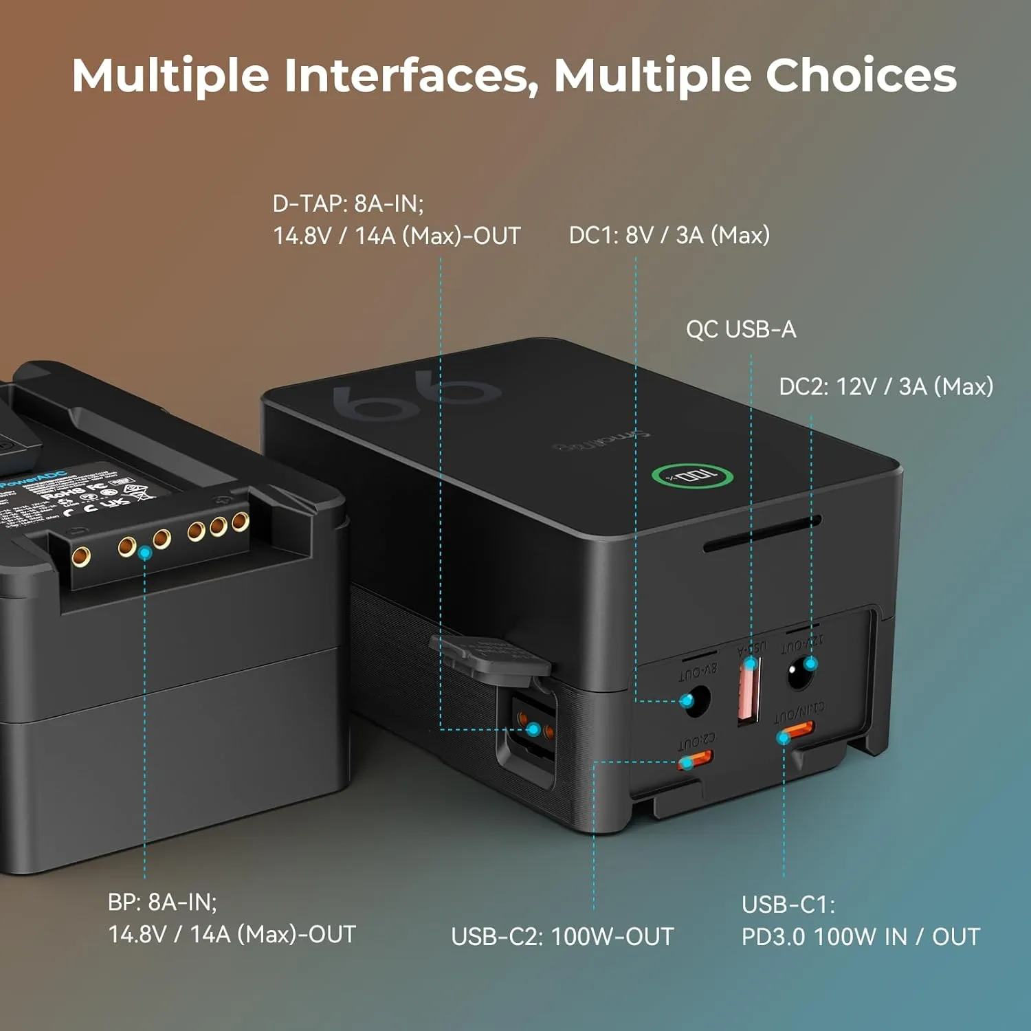 SmallRig V Mount Battery VB99 Pro, 99Wh / 6800mAh 7-Port V Mount Battery with 100W Output, 2.5H Full Charge, with Smart Display, 240W USB-C Charging Cable, for Video Light, Camera, Camcorder, Monitor