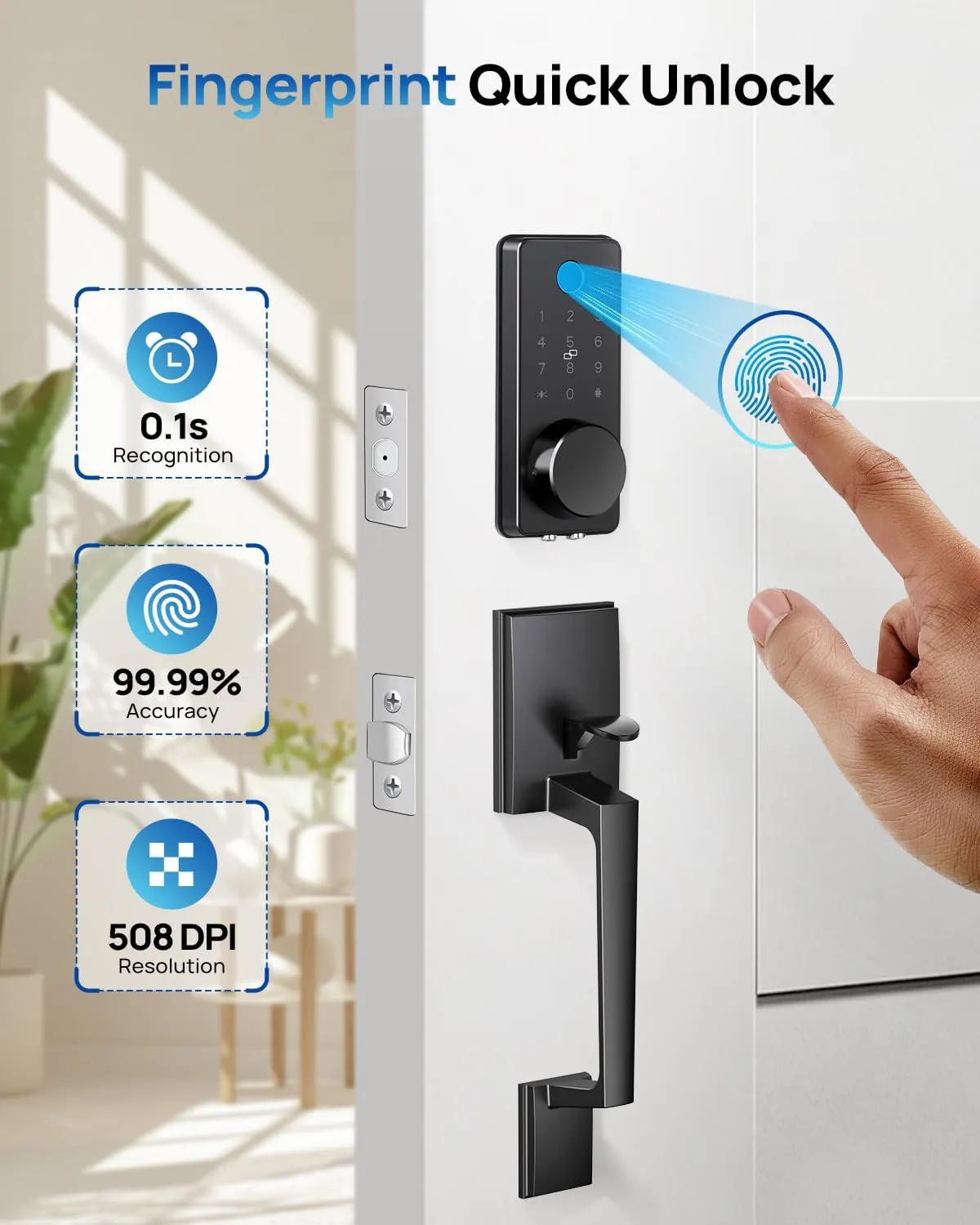 Smart Fingerprint Door Lock Set with APP Control – Keyless Entry, Auto Lock, Electronic Keypad & 2 Lever Handles for Home, Apartment, or Office