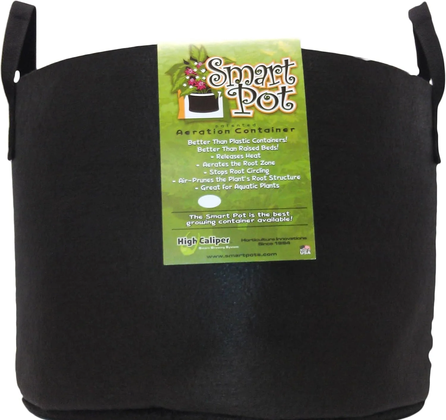 Smart Pots 15-Gallon Smart Pot Soft-Sided Container, Black with Strap handles