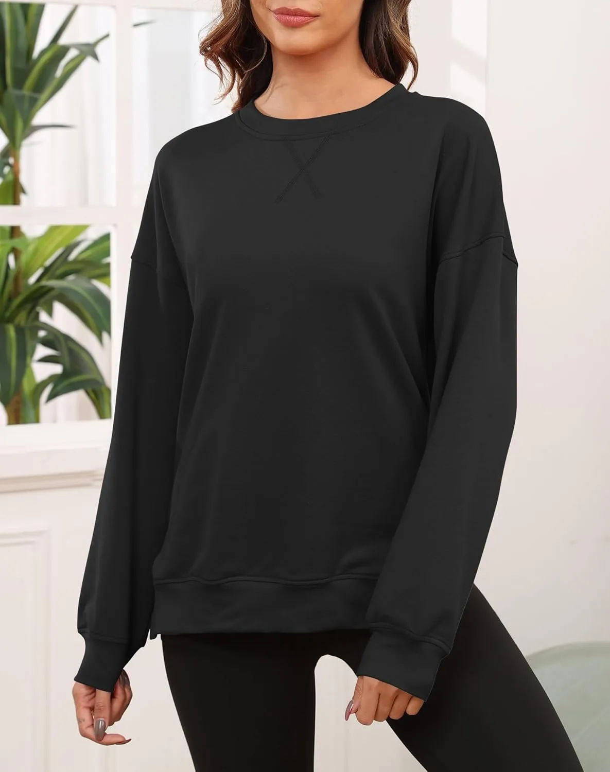 Smile Fish Women's Crewneck Sweatshirt Long Sleeve Side Split Tunic Tops Relaxed Fit Fall Shirts