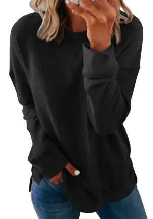 Smile Fish Women's Crewneck Sweatshirt Long Sleeve Side Split Tunic Tops Relaxed Fit Fall Shirts