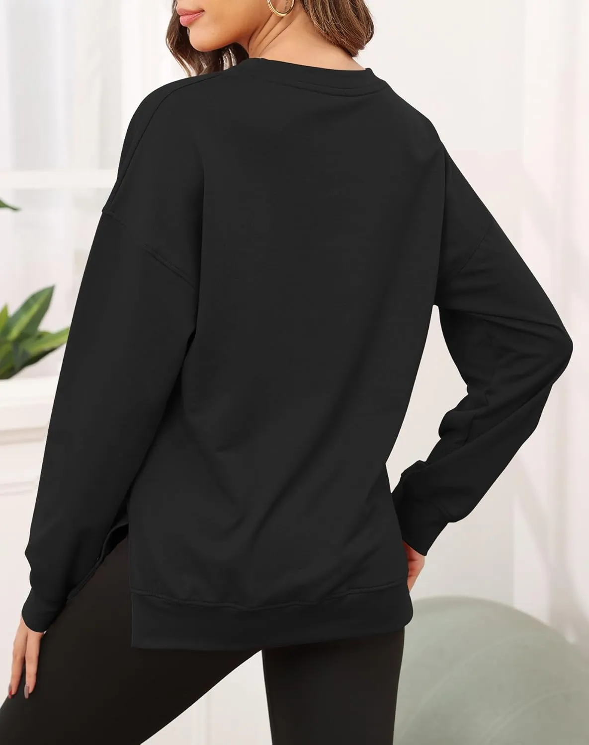 Smile Fish Women's Crewneck Sweatshirt Long Sleeve Side Split Tunic Tops Relaxed Fit Fall Shirts