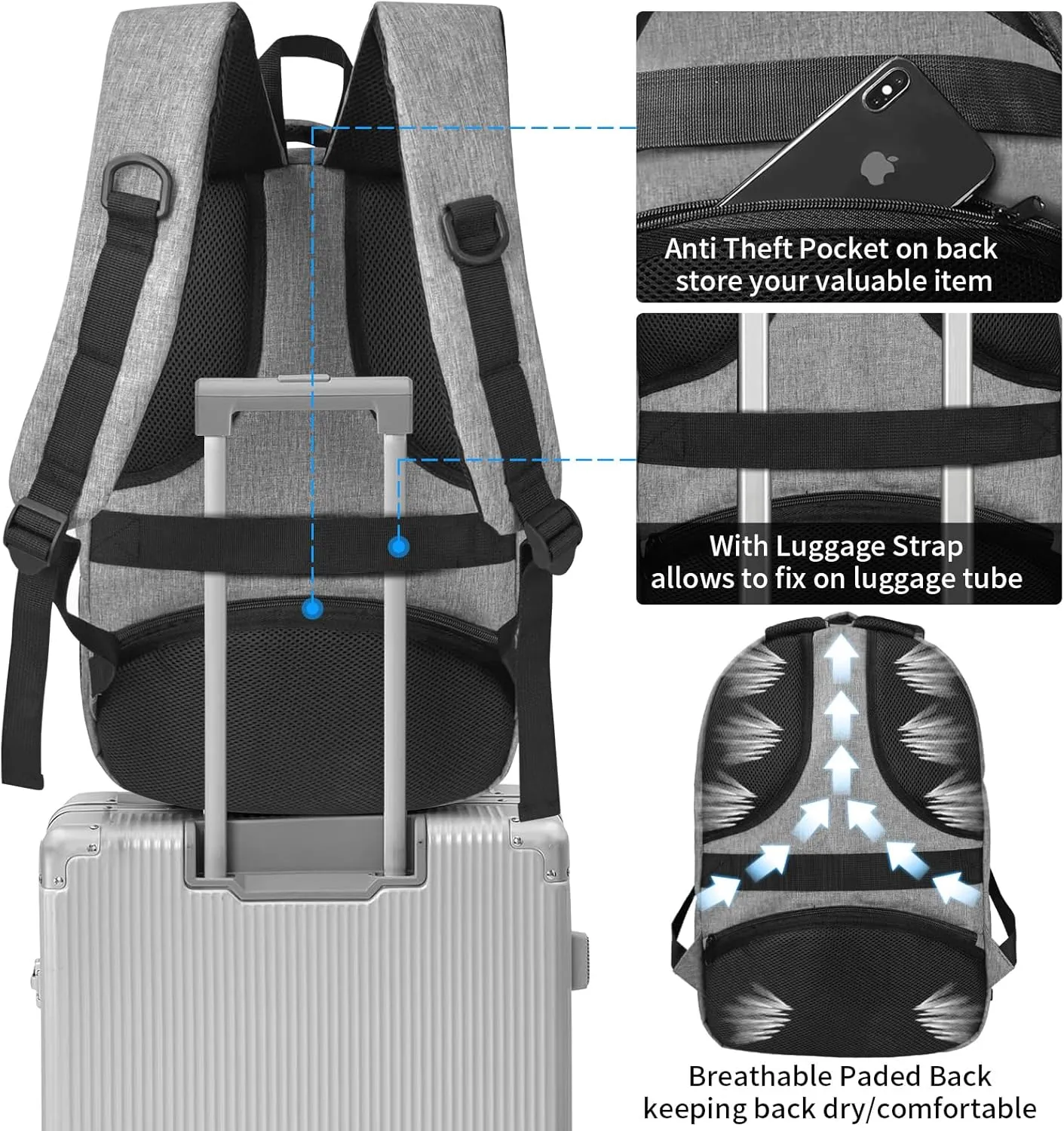 SMONT Laptop Work Business Computer Backpack for Men, 17" Mens Tech Commuter Office Bookbag Adult Lightgrey