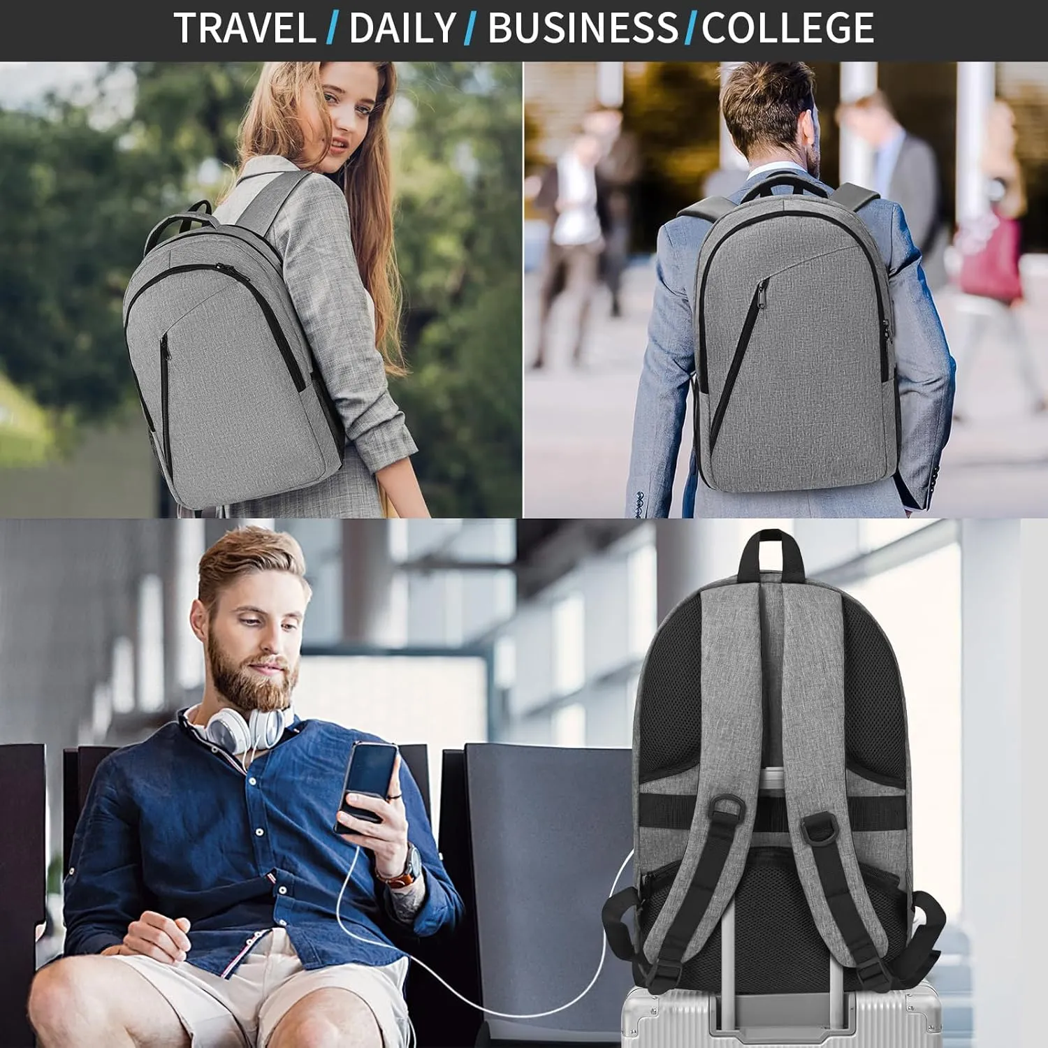 SMONT Laptop Work Business Computer Backpack for Men, 17" Mens Tech Commuter Office Bookbag Adult Lightgrey