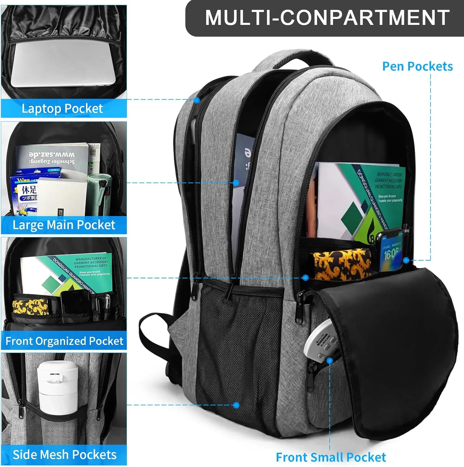 SMONT Laptop Work Business Computer Backpack for Men, 17" Mens Tech Commuter Office Bookbag Adult Lightgrey