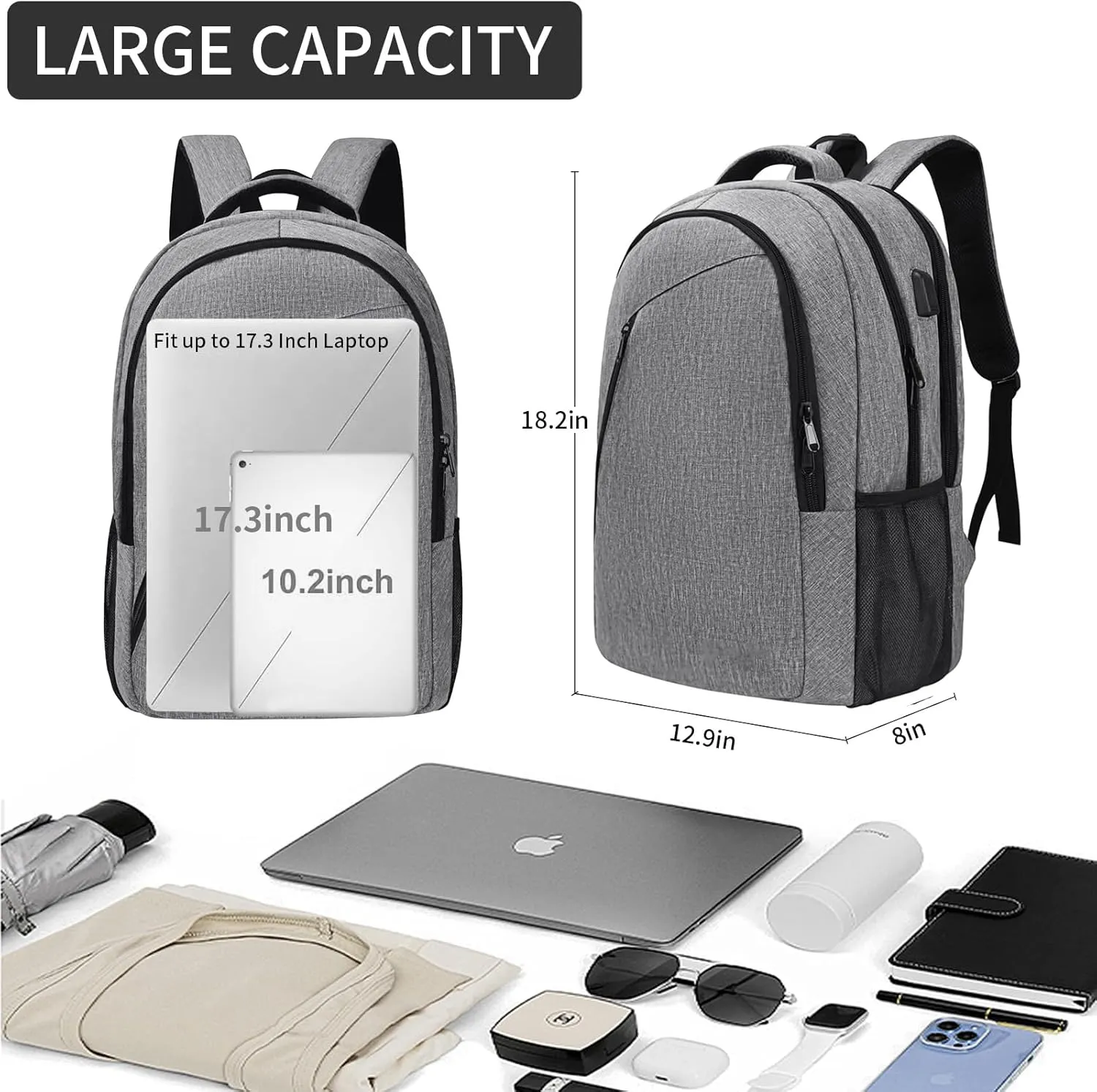 SMONT Laptop Work Business Computer Backpack for Men, 17" Mens Tech Commuter Office Bookbag Adult Lightgrey