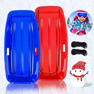 Snow Sled,35" Classical Plastics Sled for Kids and Adults, for 1-2 Rider with Resistant Handles and Ropes for All Winter Conditions Outdoor Winter Sledding Gift