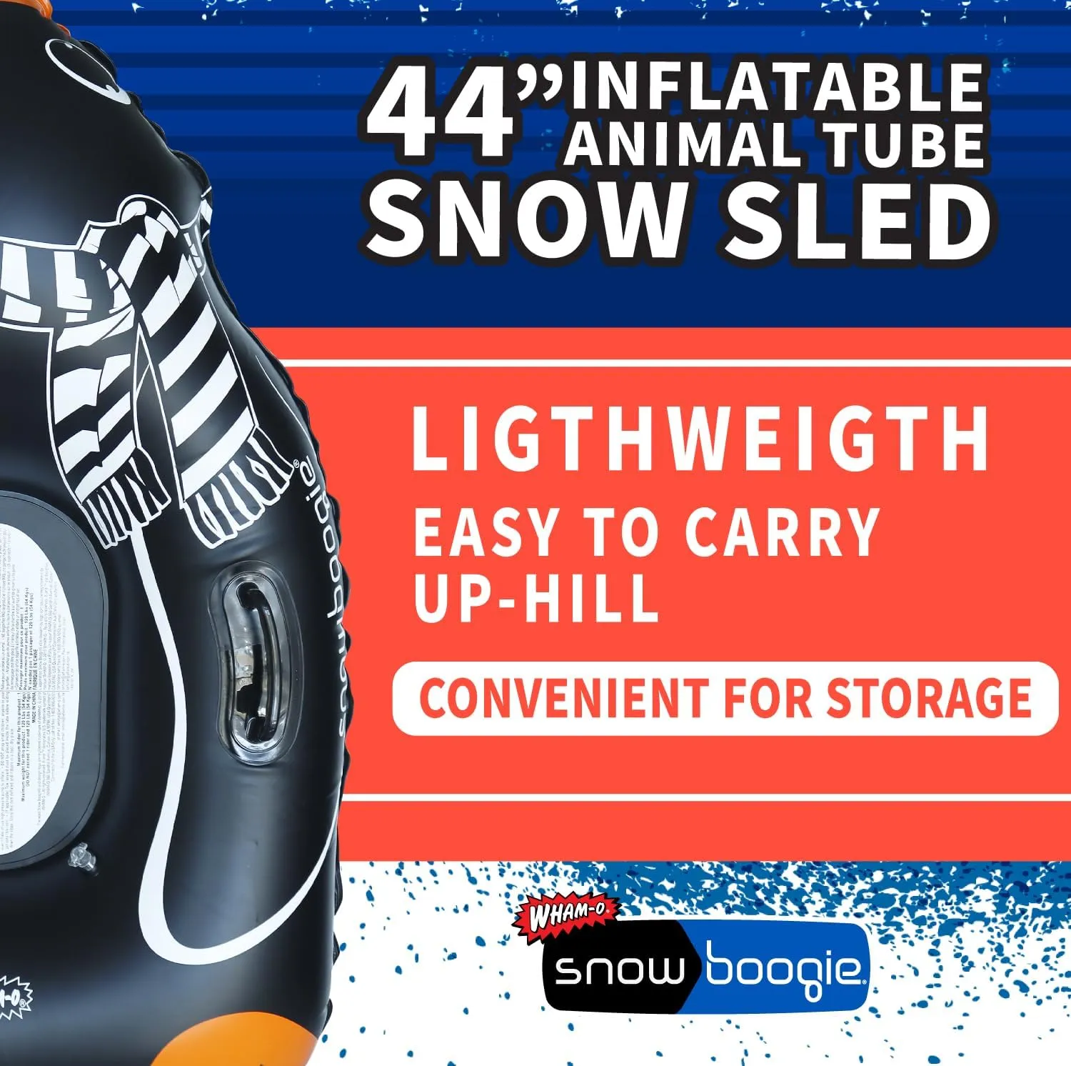 Snowboogie 44" Inflatable Animal Tube Sled | Single Rider Snow Sleds | Inflatable Sled with Soft Handles | Slick Bottom for Speed & Control | Snow Sledding for Children