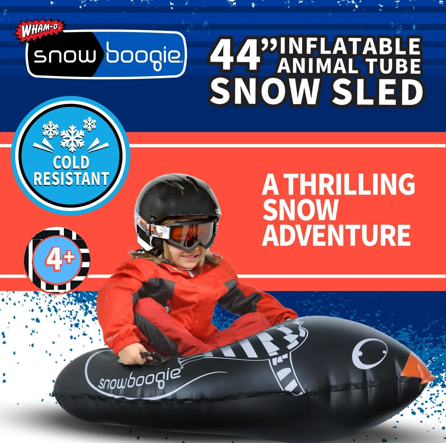 Snowboogie 44" Inflatable Animal Tube Sled | Single Rider Snow Sleds | Inflatable Sled with Soft Handles | Slick Bottom for Speed & Control | Snow Sledding for Children