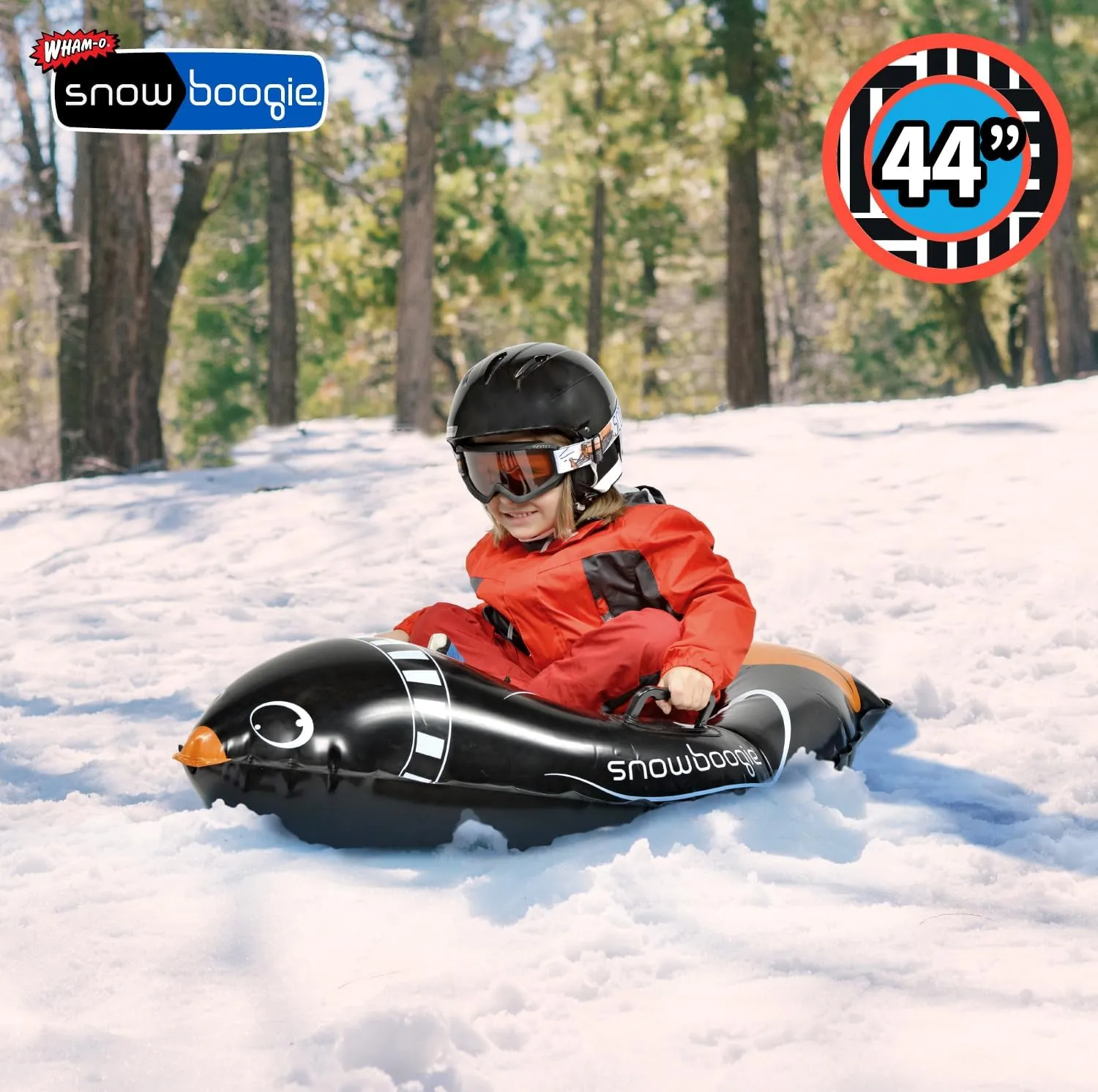Snowboogie 44" Inflatable Animal Tube Sled | Single Rider Snow Sleds | Inflatable Sled with Soft Handles | Slick Bottom for Speed & Control | Snow Sledding for Children