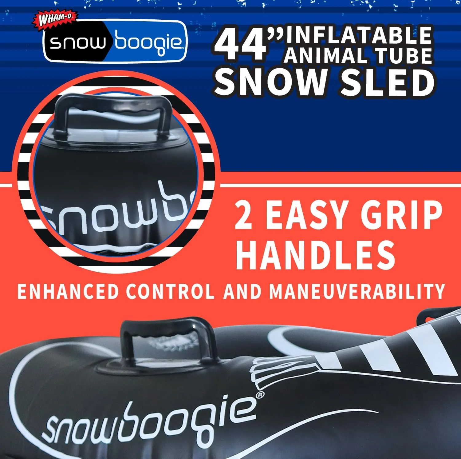 Snowboogie 44" Inflatable Animal Tube Sled | Single Rider Snow Sleds | Inflatable Sled with Soft Handles | Slick Bottom for Speed & Control | Snow Sledding for Children