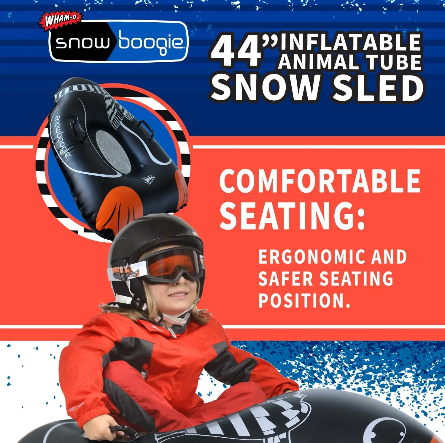 Snowboogie 44" Inflatable Animal Tube Sled | Single Rider Snow Sleds | Inflatable Sled with Soft Handles | Slick Bottom for Speed & Control | Snow Sledding for Children