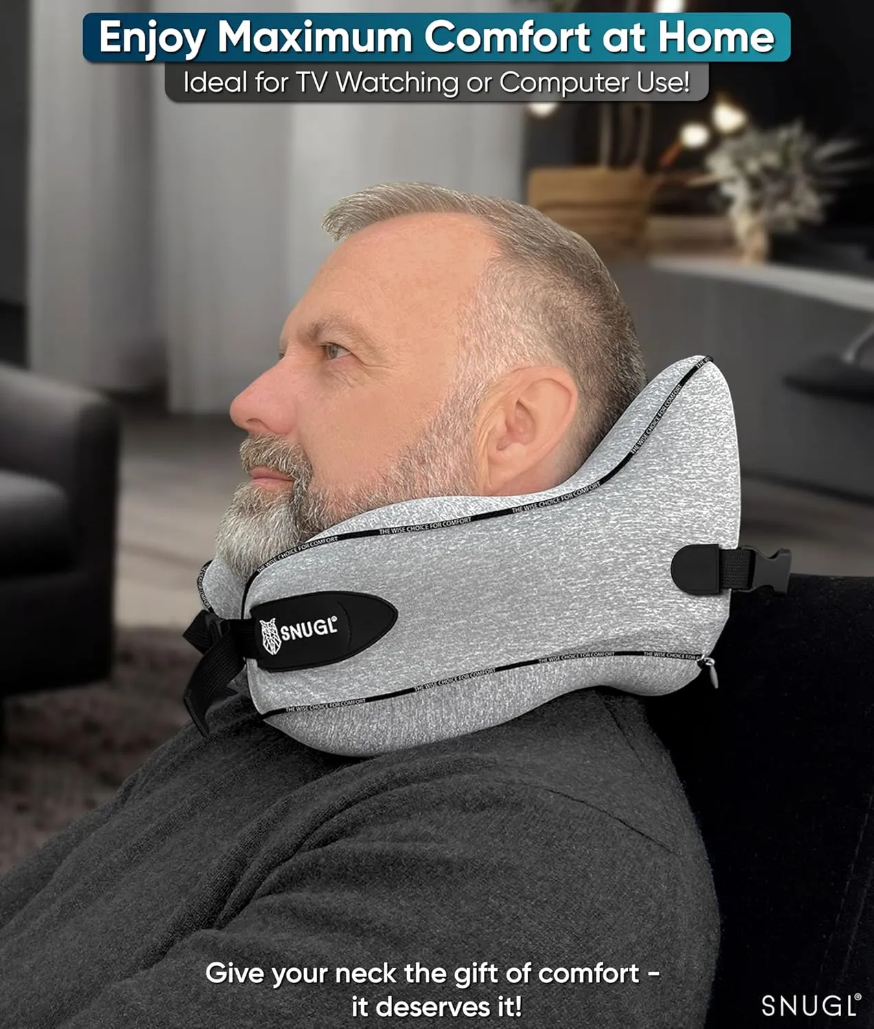 SNUGL Neck Travel Pillow - Memory Foam Airplane Pillow - Flight Pillow | Neck Support Travel Pillow with Carry Bag & Clip | Neck Pillows for Sleeping Travel Plane | Flying Travel Essentials - Grey