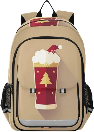 Soda Christmas Hat Backpack for Women Men Travel Laptop Daypack Shoulder Bag Book Bag Daypack with Reflective Strip 12.9” × 17.7”