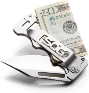 SOG Cash Card Money Clip Pocket Knife- 2.75 Inch Blade EDC Knife with Clip for Pocket, Money or Card Holder, Stainless Steel Handle with Built-In Lanyard Hole (EZ1-CP), Onesize, Satin Polished