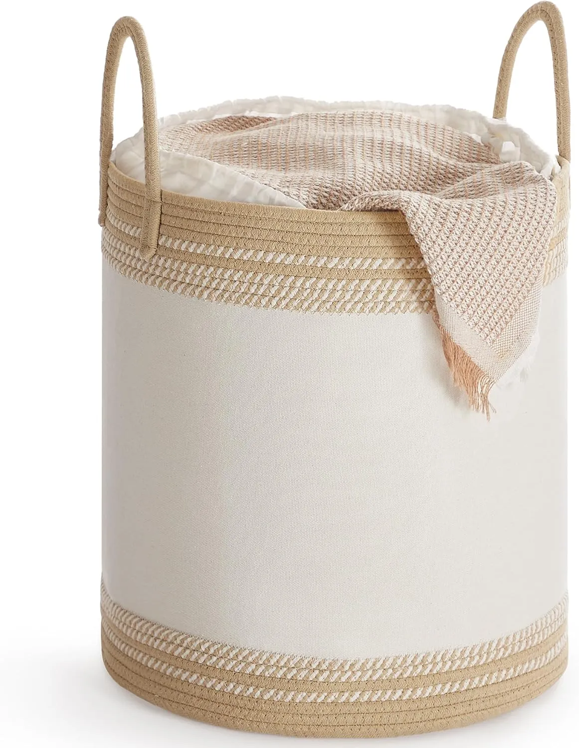 SONGMICS Laundry Hamper 60L, Laundry Basket with Handles, Laundry Bag with Lid, Cotton Rope, Drawstring, for Clothes, Blankets, Living Room, Bedroom, Camel Brown URLH060K01