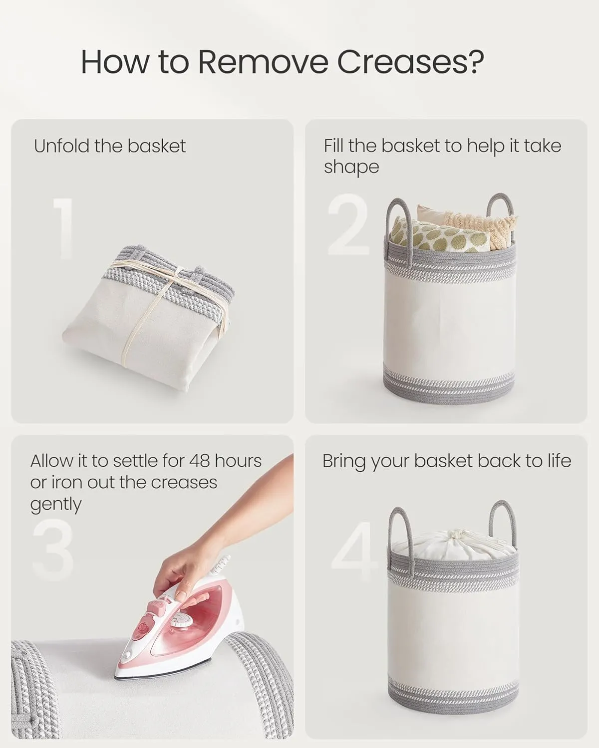 SONGMICS Laundry Hamper 60L, Laundry Basket with Handles, Laundry Bag with Lid, Cotton Rope, Drawstring, for Clothes, Blankets, Living Room, Bedroom, Dove Gray URLH060G01