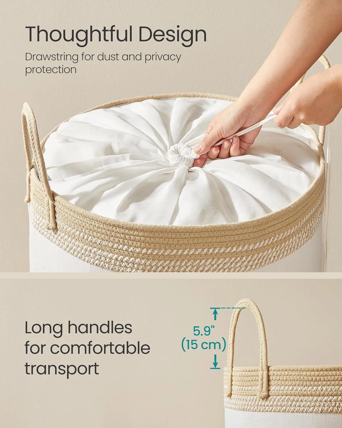 SONGMICS Laundry Hamper 90L, Laundry Basket with Handles, Laundry Bag with Lid, Cotton Rope, Drawstring, for Clothes, Blankets, Living Room, Bedroom, Camel Brown URLH090K01