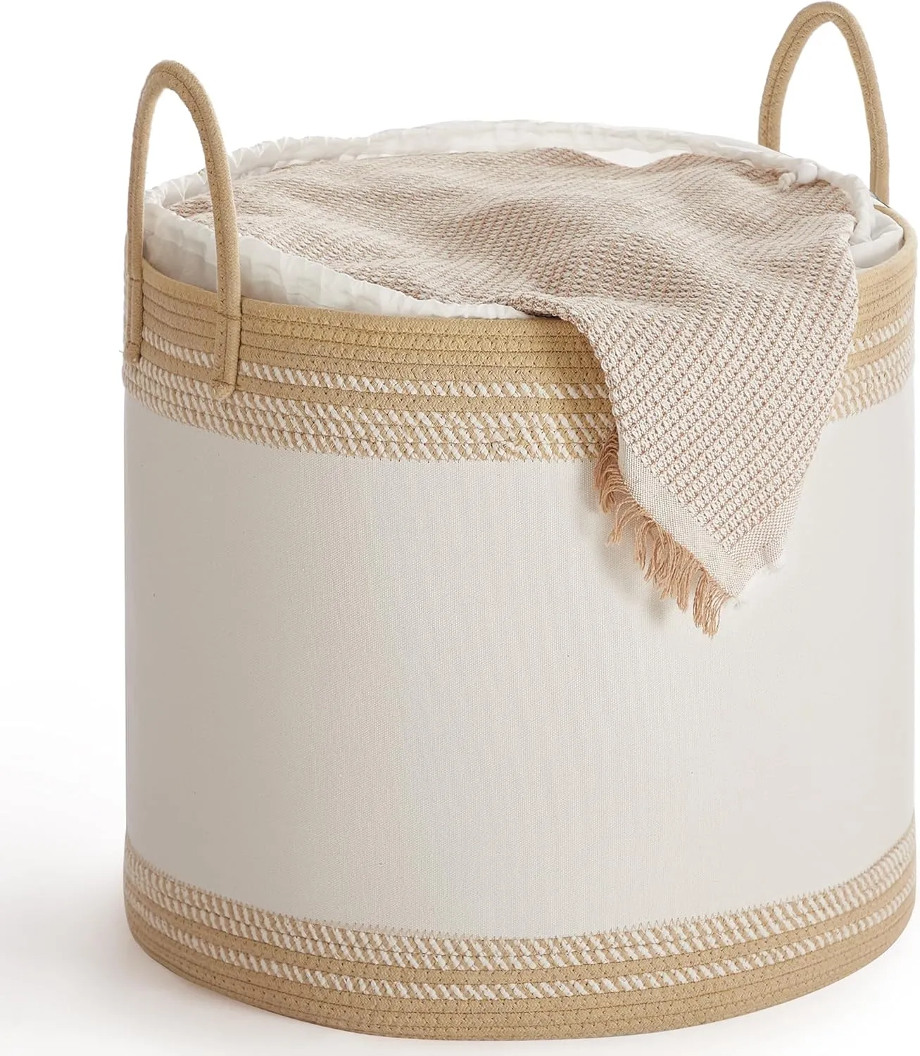 SONGMICS Laundry Hamper 90L, Laundry Basket with Handles, Laundry Bag with Lid, Cotton Rope, Drawstring, for Clothes, Blankets, Living Room, Bedroom, Camel Brown URLH090K01