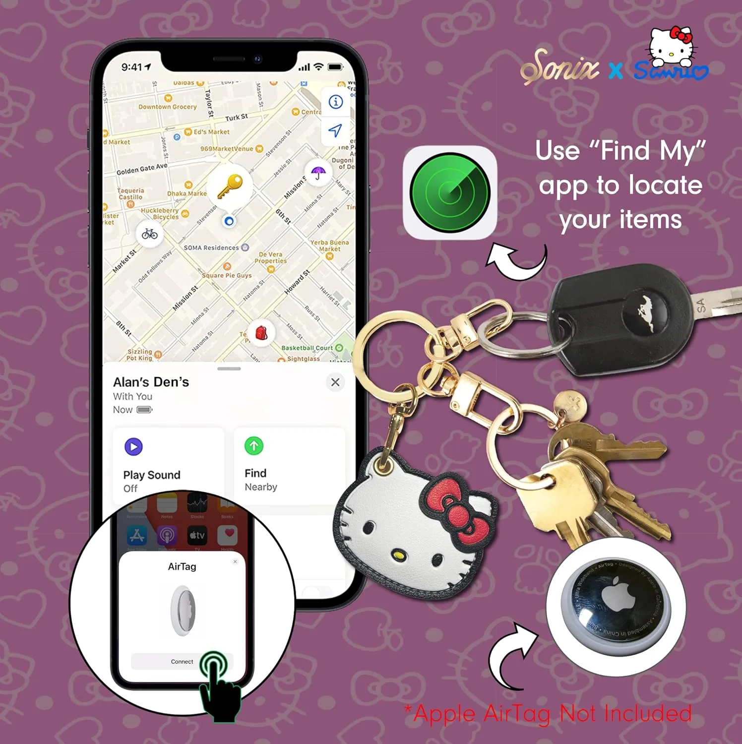 Sonix x Sanrio Character Keychain Case Compatible with Apple AirTag | Protective AirTag Cover Keychain | Hello Kitty
