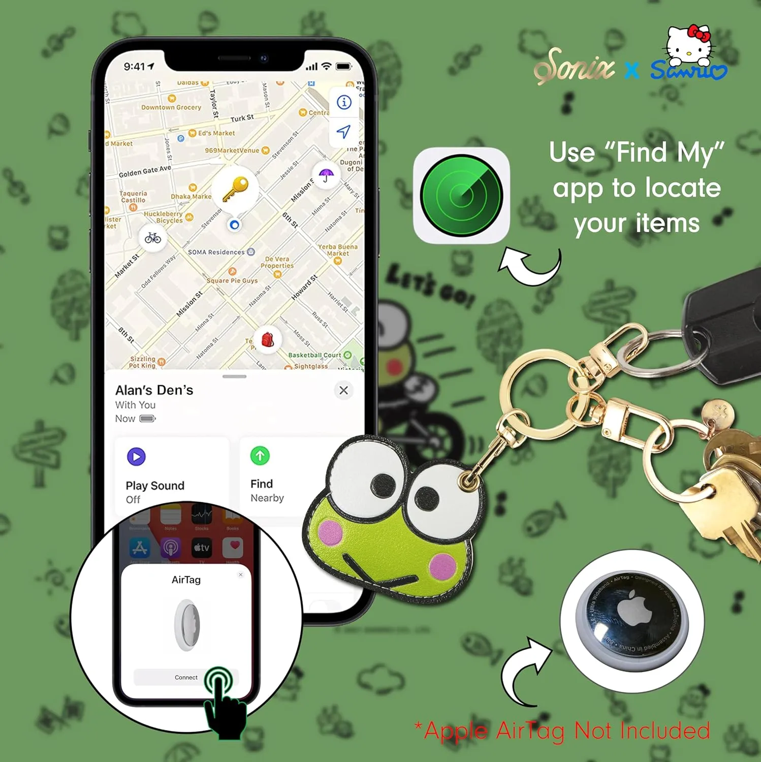 Sonix x Sanrio Character Keychain Case Compatible with Apple AirTag | Protective AirTag Cover Keychain | Keroppi