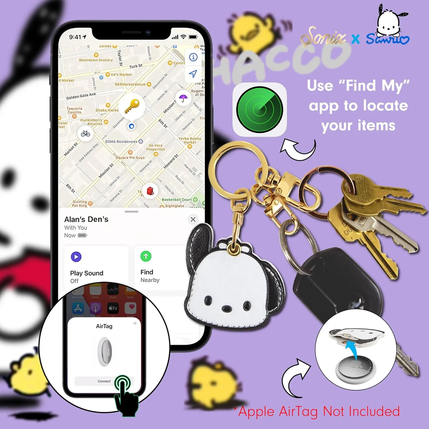 Sonix x Sanrio Character Keychain Case Compatible with Apple AirTag | Protective AirTag Cover Keychain | Pochacco