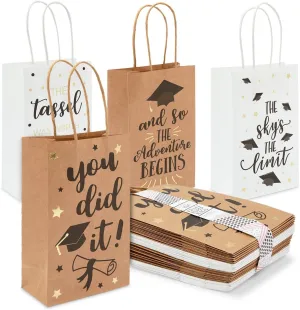 Sparkle and Bash 24 Pack Graduation Party Favor Gift Bags with Handles, Class of 2025 Grad Supplies, 4 Designs (9 x 5.3 x 3.1 In) - Graduation Gift Bag